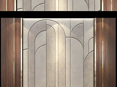 Modern Accent Wall With Arched Patterns And Brown Wood Panels 3d model