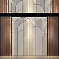 Modern Accent Wall With Arched Patterns And Brown Wood Panels 3d model