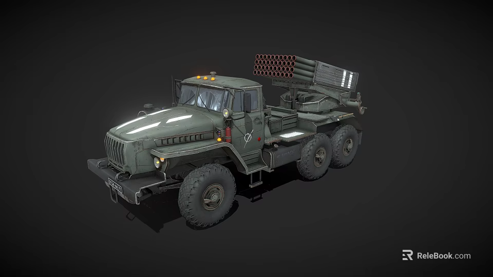 Green Military 6x6 Truck Mounted With Multiple Rocket Launcher System 3d model 