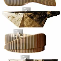 Modern Reception Desk Designs Featuring Geometric Marble And Circular Wooden Slats