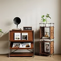 Modern Storage Shelves With Wooden Metal Frame Plant Record Player Magazines And Clock