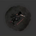 Game Movie Female Character With Long Black Hair In Combat Armor Red Swords Battle Stance