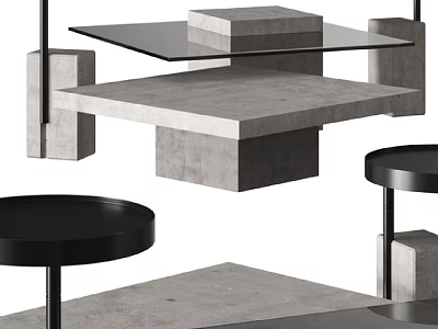 Modern Sofa and Coffee Table Set With Concrete Glass Top And Metal Legs Design 3d model