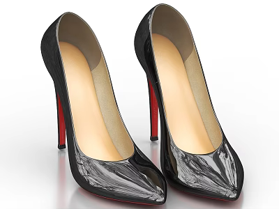 Black Patent Leather High Heels With Pointed Toe And Red Heel Design 3d model
