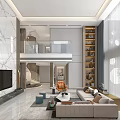 Modern Duplex Living Room With High Ceiling Marble Wall And Sofa 3d model