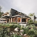 Modern Detached Villa Featuring Stone Facade Lush Greenery And Garden Terrace