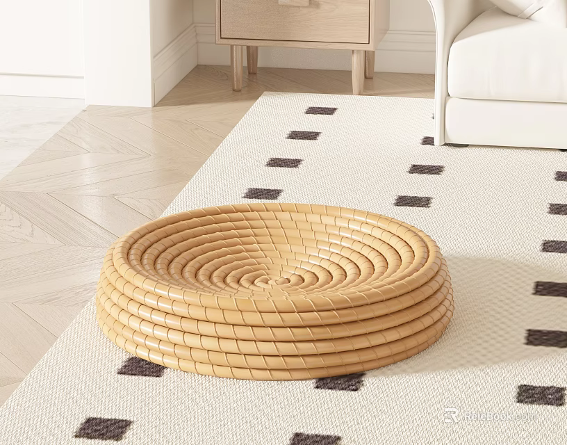 Round Wicker Basket For Home Decoration In Living Room 3d model 