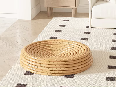 Round Wicker Basket For Home Decoration In Living Room 3d model