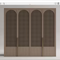 Modern Four Door Wardrobe with Lattice Panel Doors and Metal Handles in Light Wood Tone