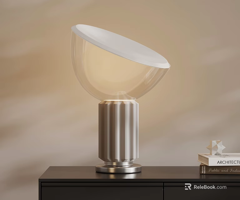 Modern Transparent Table Lamp With White Top Silver Base And Decorative Book 3d model 