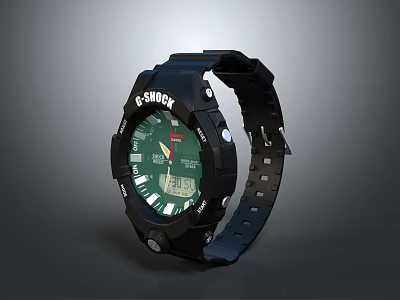 G SHOCK Black Sports Watch With Green Dial And Durable Strap Design 3d model