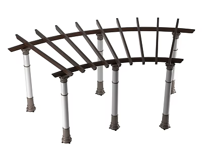 Elegant Pergola With Curved Top Dark Supporting Beams And White Columns Decorative Bases 3d model