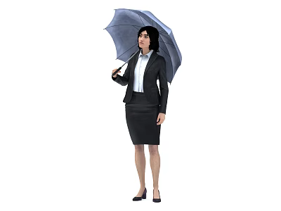 Business Woman in Professional Attire Holding Blue Umbrella Standing Isolated 3d model
