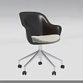 Modern Black Office Chair With White Padded Seat And Wheeled Metal Armrests Base