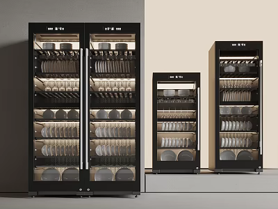 Black Glass Door Storage Cabinets For Dishware Organization And 3d model
