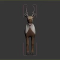 Standing Reindeer With Light Brown And White Coat And Antlers On Gray Background