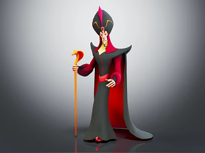 Mysterious Character In Black And Red Robe With Pointed Hat Holding Staff 3d model