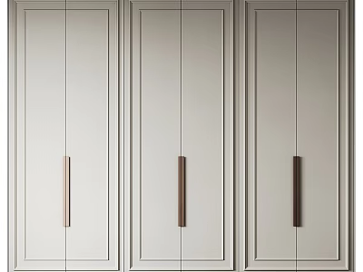Modern Wardrobe with Light Gray Doors and Long Metal Handles in Minimalist Design 3d model