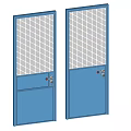 Double Blue Swing Doors With Mesh Panels 2250 by 800 Dimensions 3d model