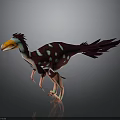 3D Model Feathered Dinosaur Character With Maroon Body White Blue Spots And Orange Beak
