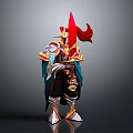Heroic Warrior Character In Ornate Armor With Red Cape And Magical Creature Elements 3d model