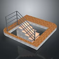 Staircase Structure With Metal Railing Concrete Base And Wooden Steps On Gravel Surface