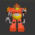 Orange Robot Character with Yellow Details and Mechanical Joints as Playful Toy Figure
