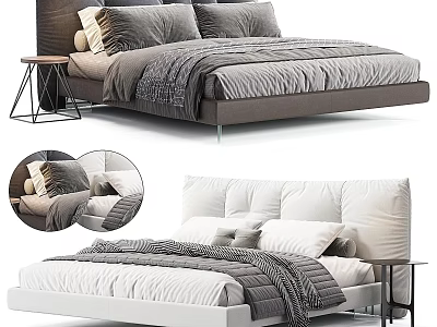 Modern Soft Padded Double Bed With Matching Bedding And Side Tables For Stylish Home Bedroom 3d model