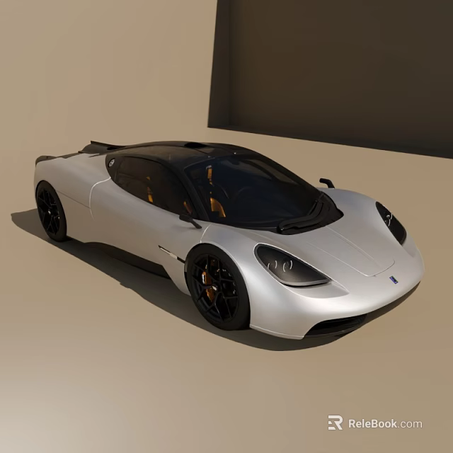Silver Sports Car With Black Roof Streamlined Body Black Rims And Unique Headlights 3d model 