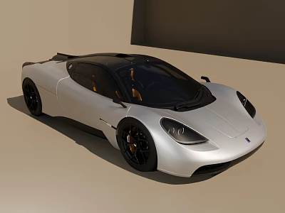 Silver Sports Car With Black Roof Streamlined Body Black Rims And Unique Headlights 3d model