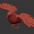 Realistic 3D Bird Model With Brown Feathered Wings Red Chest White Belly And Open Wings