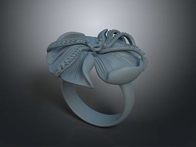 Elegant Flower Shaped Ring With Intricate Petal Design And Decorative Details 3d model