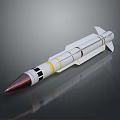 Military Missile With White Body Yellow Rings Copper Tip And Tail Fins Design