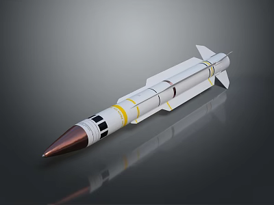 Military Missile With White Body Yellow Rings Copper Tip And Tail Fins Design 3d model