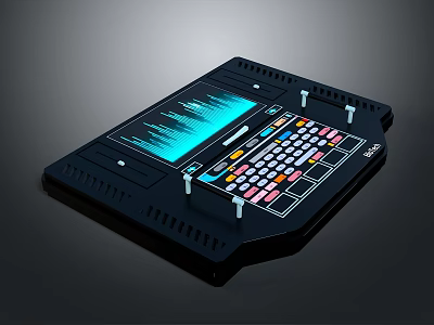 Professional Electronic Control Panel With Blue Waveform Display And Colored Buttons 3d model