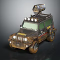 Police Utility Vehicle with Off Road Design Spotlight on Roof and Muddy Exterior
