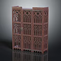 Vintage Wooden Storage Cabinet With Intricate Carved Patterns And Open Shelves