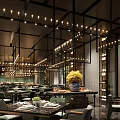 Elegant Modern Restaurant Interior With Stylish Lighting Dining Tables And Decorative Plants
