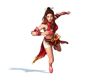 Female Warrior In Red Traditional Costume With Dynamic Running Pose 3d model