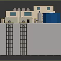 3D Industrial Facility Model With Blue Storage Tanks Buildings And Pipeline Layout