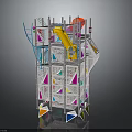 Colorful Multi Level Playground Equipment With Slide Ladder And Geometric Panels