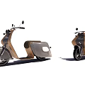 Silver And Wooden Scooter With Transparent Windshield Brown Seat And Black Wheels