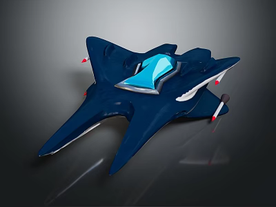 Futuristic Blue Spaceship With Streamlined Design Transparent Cockpit And Red Indicator Lights 3d model