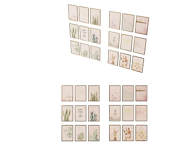 Botanical Plant Paintings With Multiple Frames And Various Leaf Designs For Wall Decor 3d model