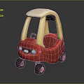 Red Toy Car Doll With Yellow Roof And Black Wheels For Kids