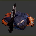 Futuristic Sci Fi Character Wearing Blue And Orange Armored Suit With Helmet