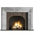 Modern Arched Marble Fireplace With Burning Flames And Decorative Trim 3d model
