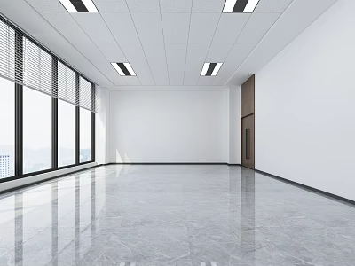Spacious Modern Office Interior With Large Windows And Polished Floor 3d model