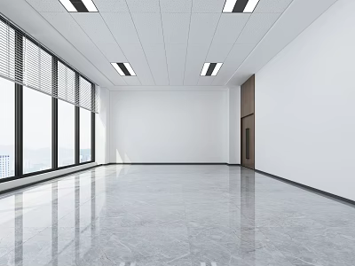 Spacious Modern Office Interior With Large Windows And Polished Floor 3d model