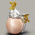 Exquisite Jewelry Piece with Pink Pearl Sphere Silver Rabbit and Golden Flower Accents
